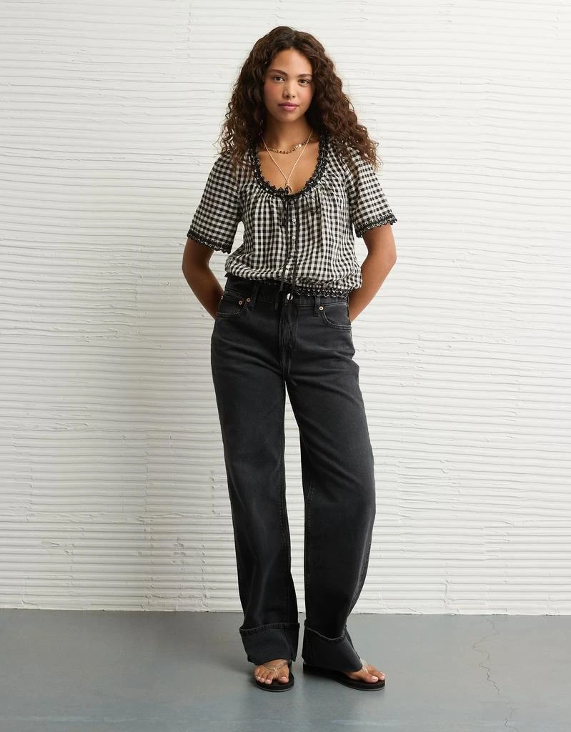 AE AE Short-Sleeve Gingham Button-Up Blouse 6