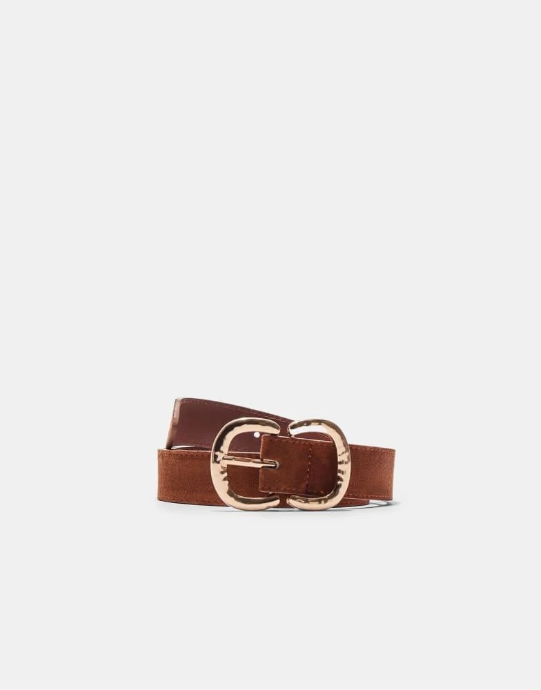 Stradivarius Stradivarius Faux suede double buckle belt in brown 3