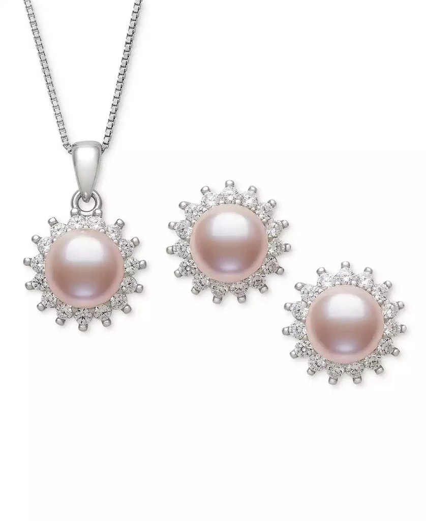 Belle de Mer Cultured Freshwater Pearl (in Dyed Black Peacock 
Blush Pink) 
Lab-Created Sapphire Pendant Necklace 
Earrings Set in Sterling Silver