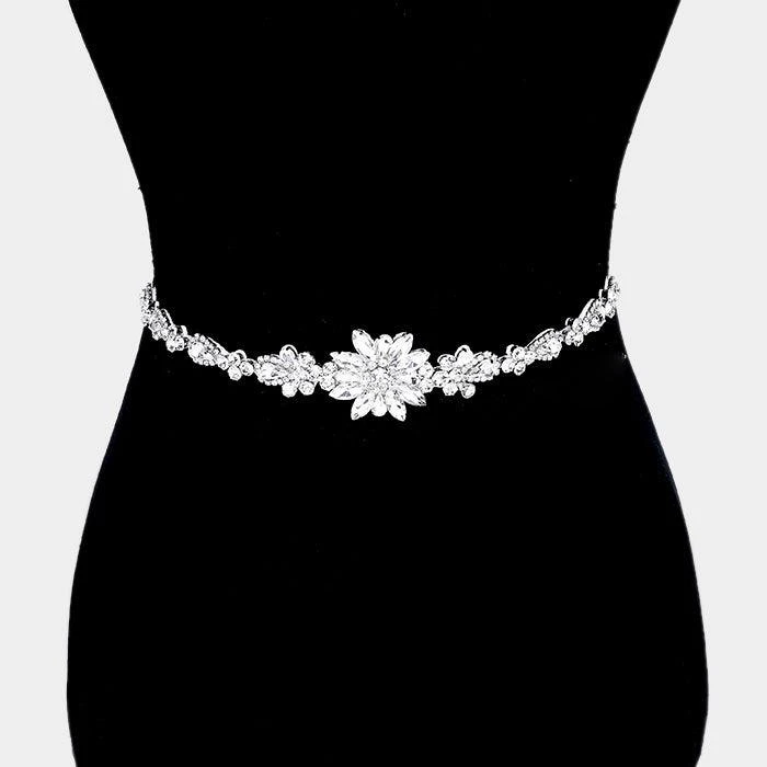 FASHNZFAB Felt Back Flower Centered Sash Ribbon Bridal Wedding Belt / Headband