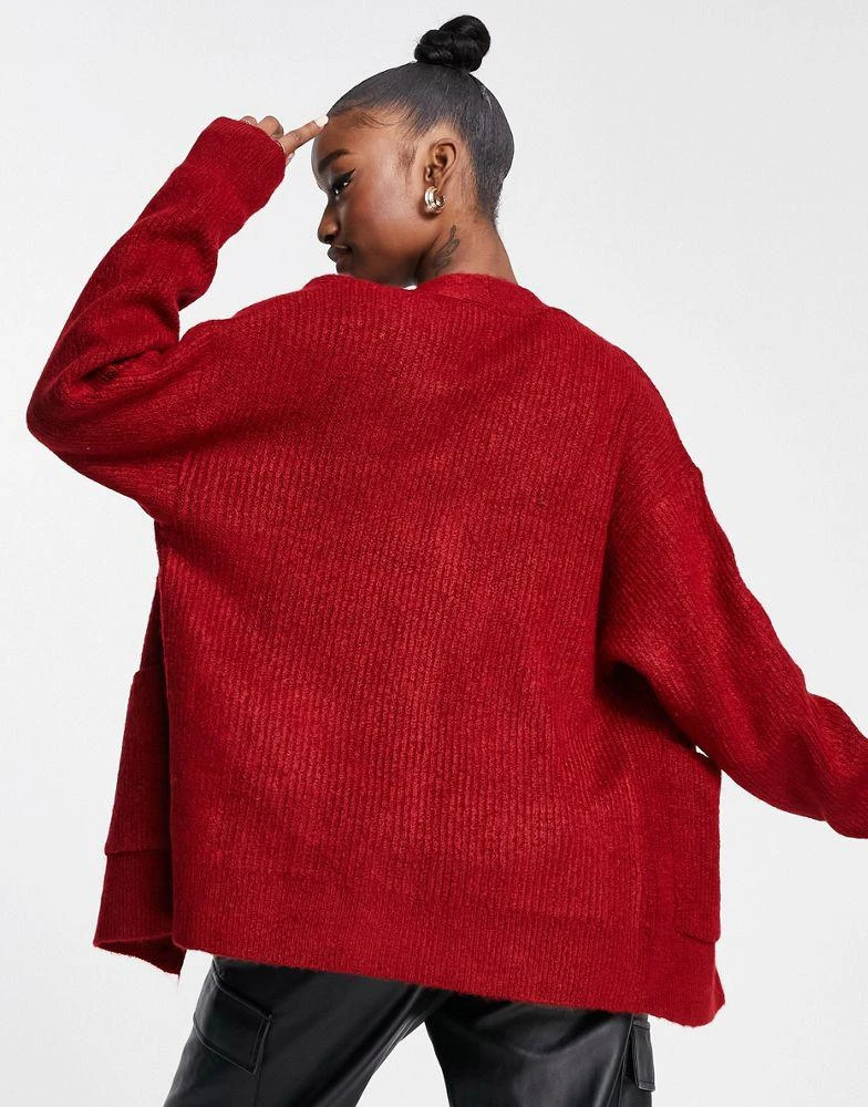 NA-KD NA-KD oversized cardigan in burgundy 3