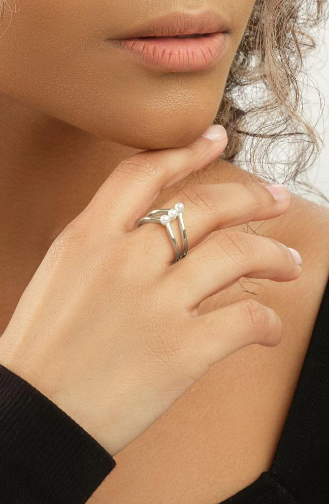 Sterling Forever Sterling Silver Triple 3.5mm Freshwater Pearl Cutout Ring 2