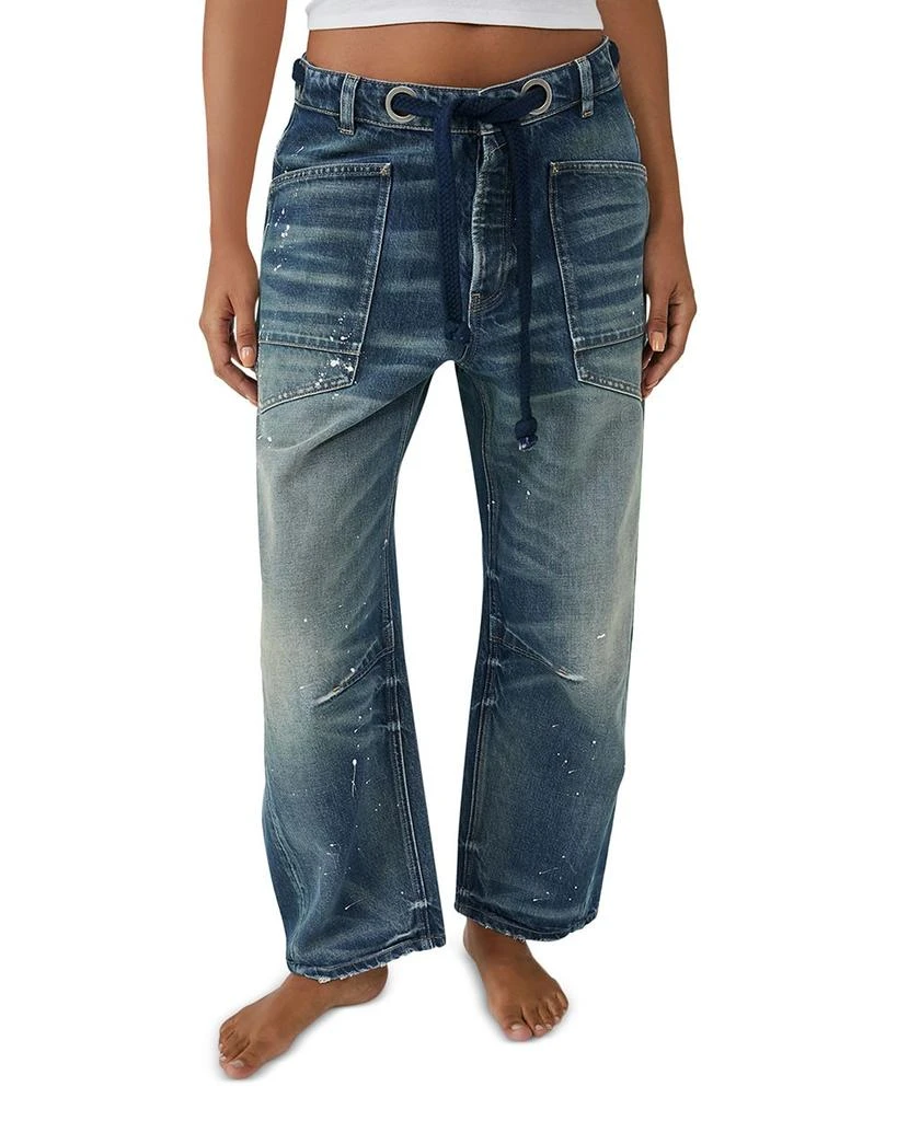 Free People We The Free Moxie Low Slung Pull On Barrel Jeans in Timeless Blue 1