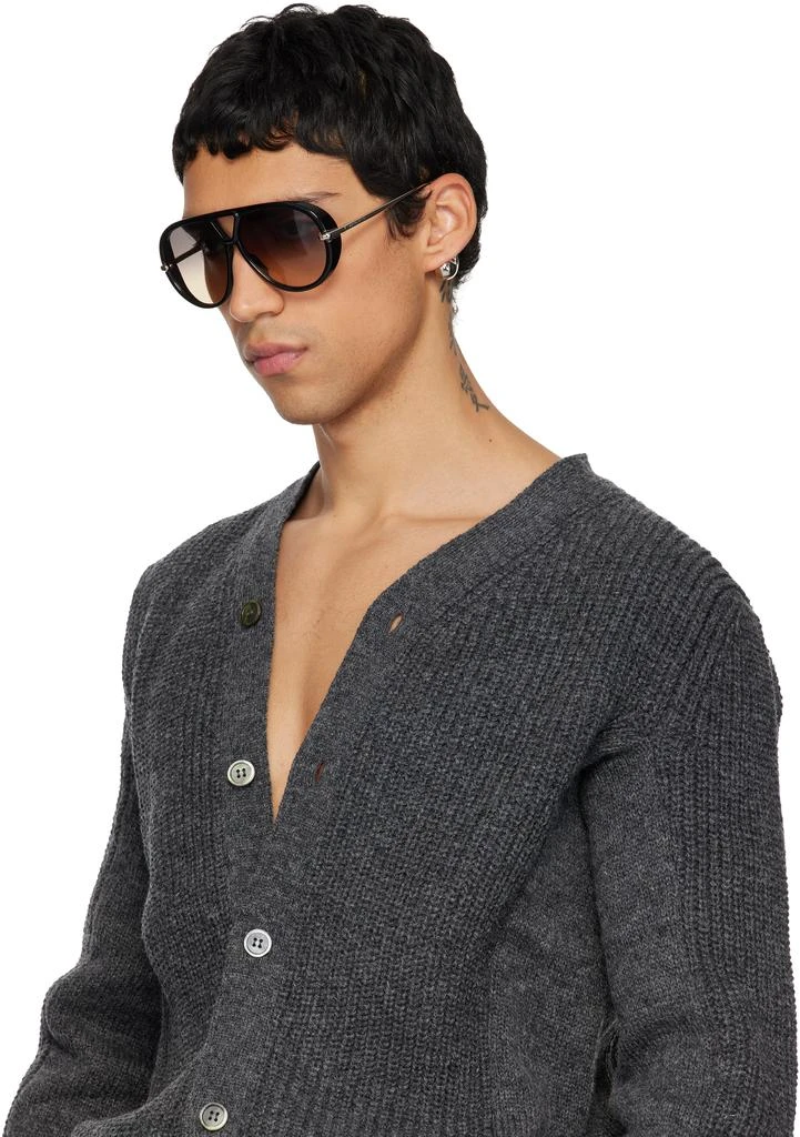 Bottega Veneta Black 
Silver Drop Aviator Sunglasses 4