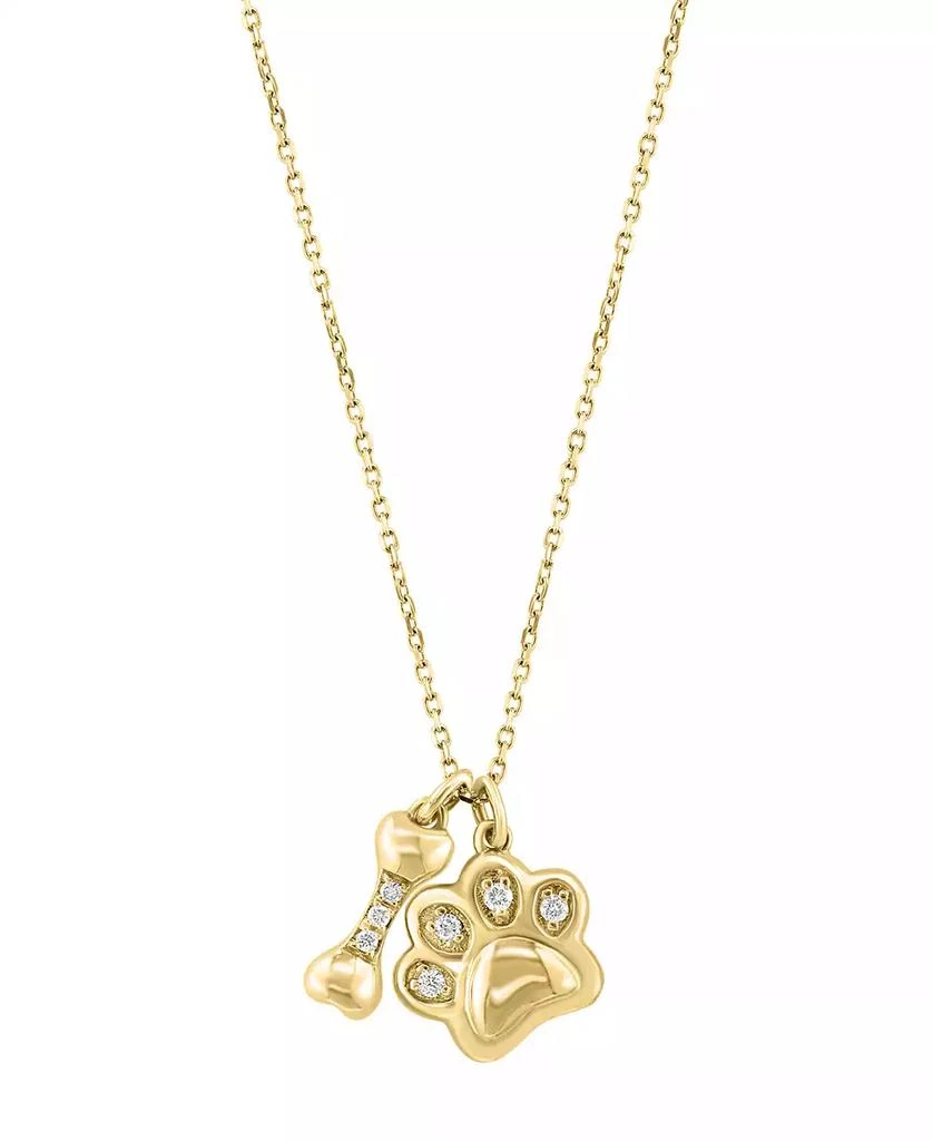 Effy EFFY® Diamond Dog Paw & Bone 16" Pendant Necklace (1/20 ct. t.w.) in 14k Gold 1