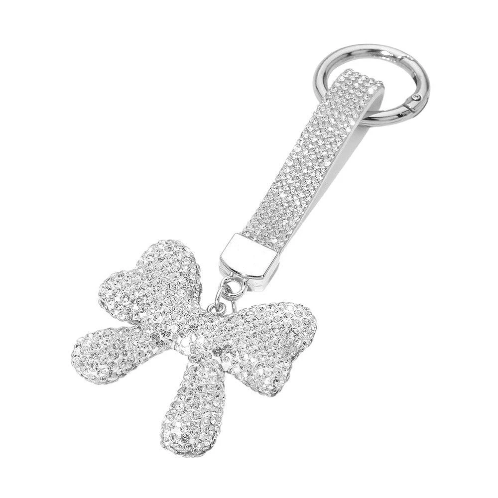 FASHNZFAB Bling Studded Bow Keychain Bag Charm 2