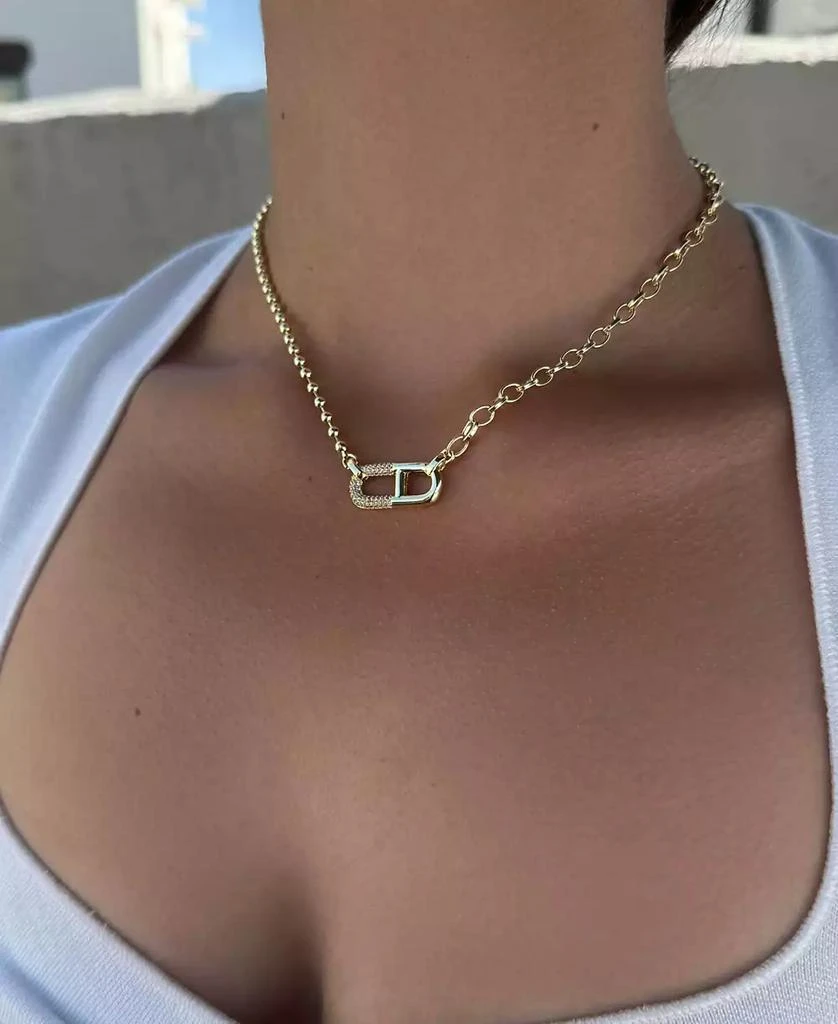 ADORNIA Cubic Zirconia Mixed Chain Sideways Pendant Necklace 3