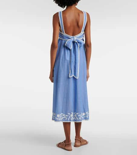 Juliet Dunn Embroidered cotton chambray midi dress 3