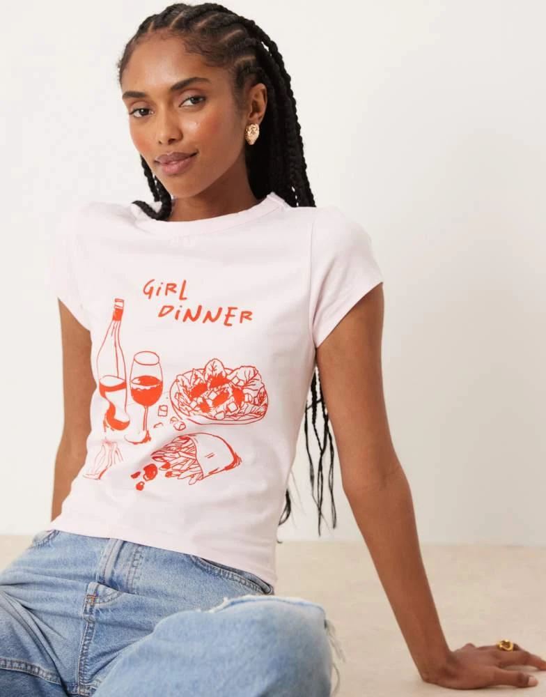 ASOS ASOS DESIGN baby tee with girl dinner graphic in pink