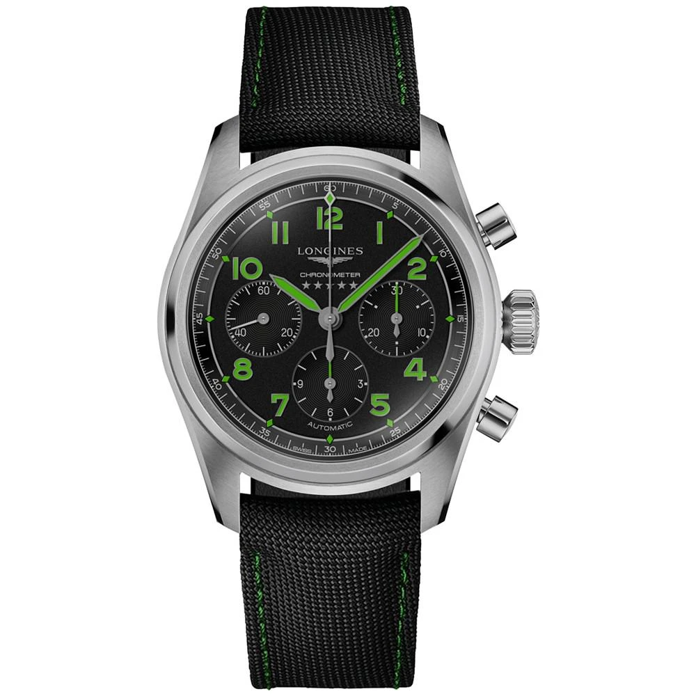 Longines Men's Swiss Automatic Chronograph Spirit Pioneer Edition Black Synthetic Strap Watch 42mm 1
