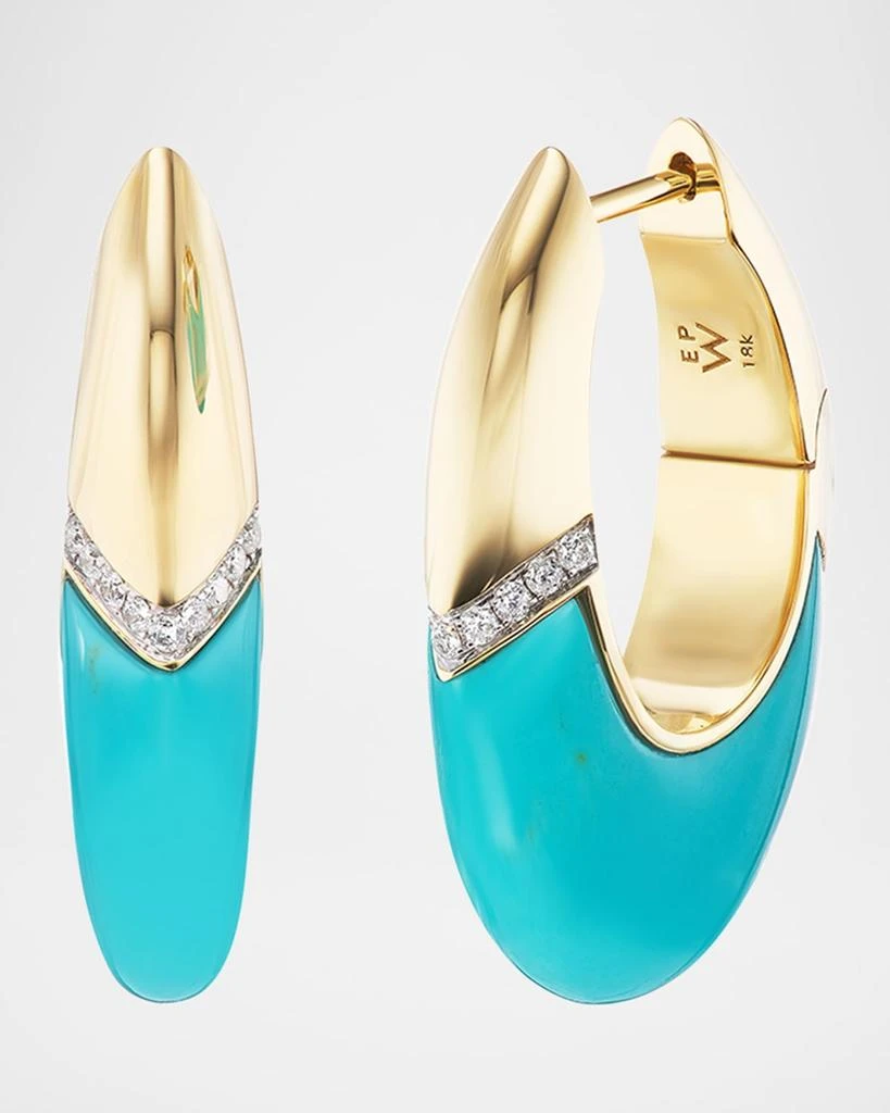 Emily P. Wheeler 18K Yellow Gold Oval Earrings with Turquoise and Diamonds 1