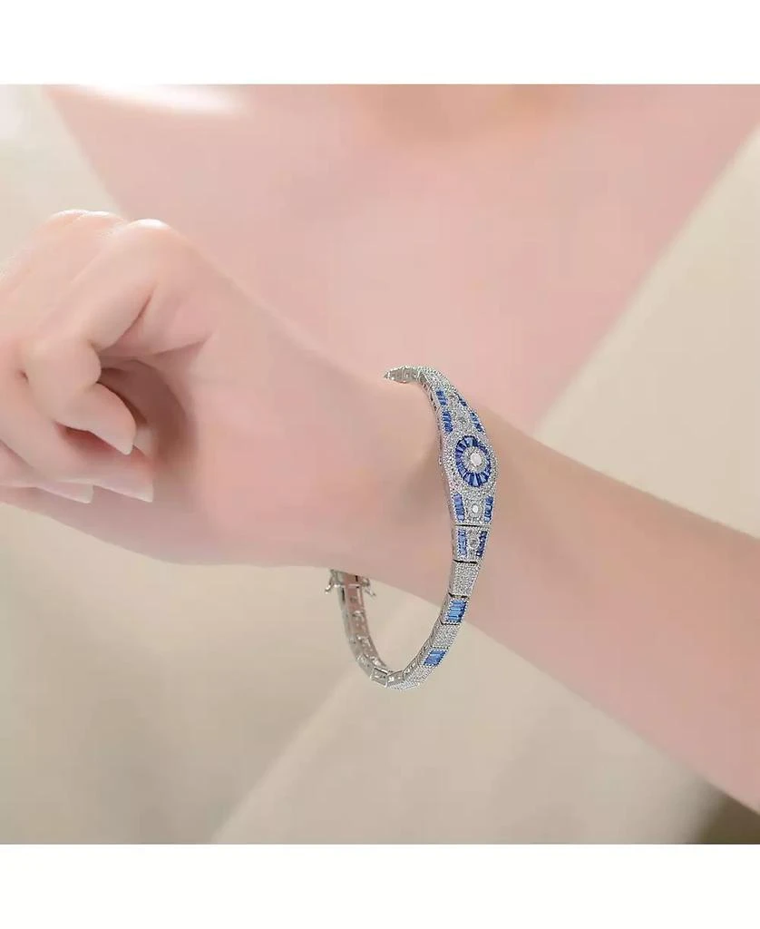 Genevive Sterling Silver White Gold Plated with Blue Cubic Zirconia
s Bracelet 2
