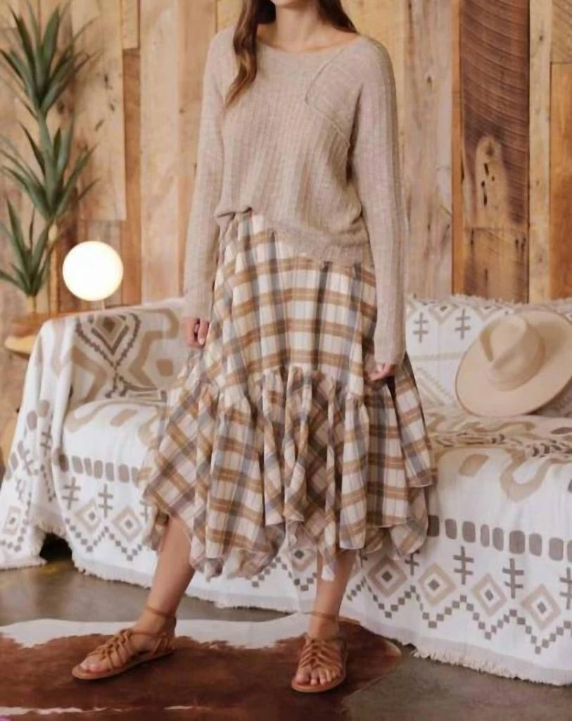 Shop Unmatched Plaid Ruffle Midi Skirt In Khaki on Sale at BeyondStyle   Get 8% Off Unmatched Plaid Ruffle Midi Skirt In Khaki with Limited-Time  Flash Deals, Exclusive Discounts, and Special Offers.