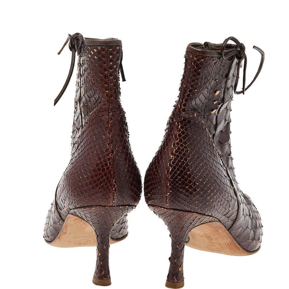 Chanel Chanel Dark Brown Python Leather Pointed Toe Ankle Length Boots Size 38.5 5