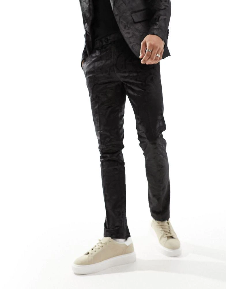 Gianni Feraud Gianni Feraud skinny velvet paisley suit trousers in black 4