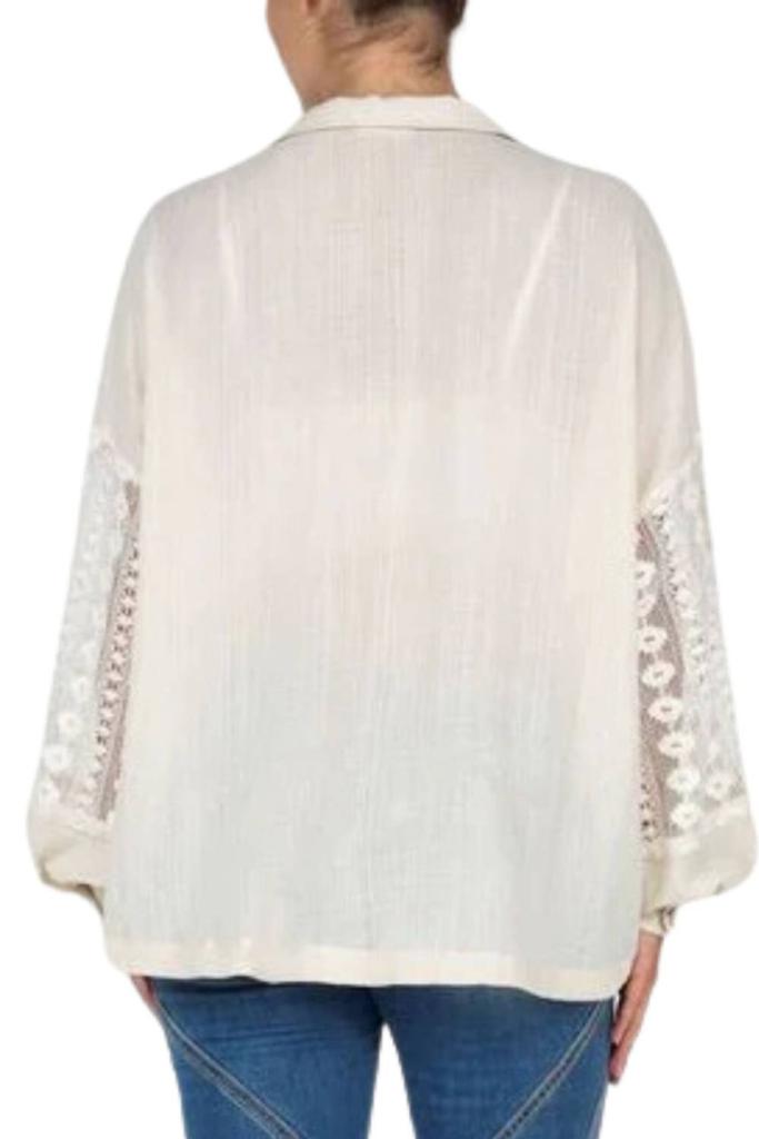 Miss Me MIXED MEDIA BUTTON DOWN BLOUSE