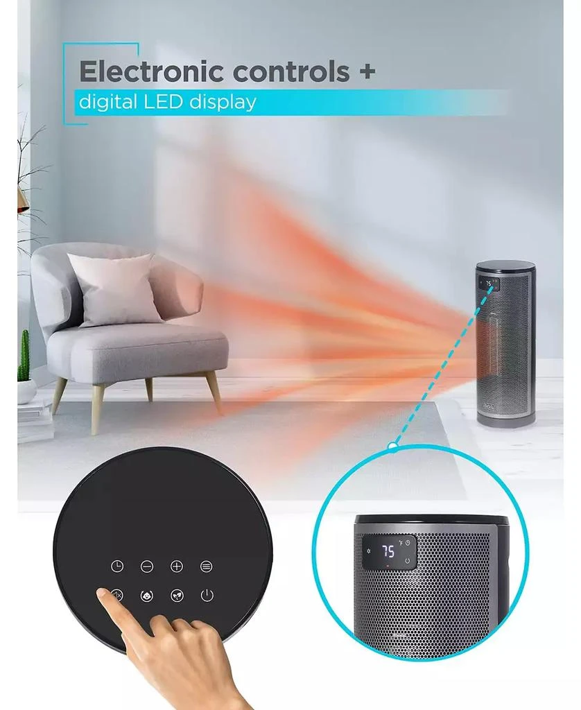 Black & Decker BLACK+DECKER Ceramic Oscillating Tower Heater with Remote Control, Space Heater with Digital LED Display, Adjustable Thermostat, Portable Heater with 3 Heat Settings up to 1500W, BHTC209, Black 5