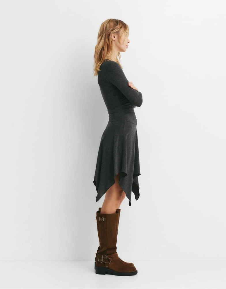 Pull&Bear Pull&Bear Asymmetric midi gathered dress in grey 3