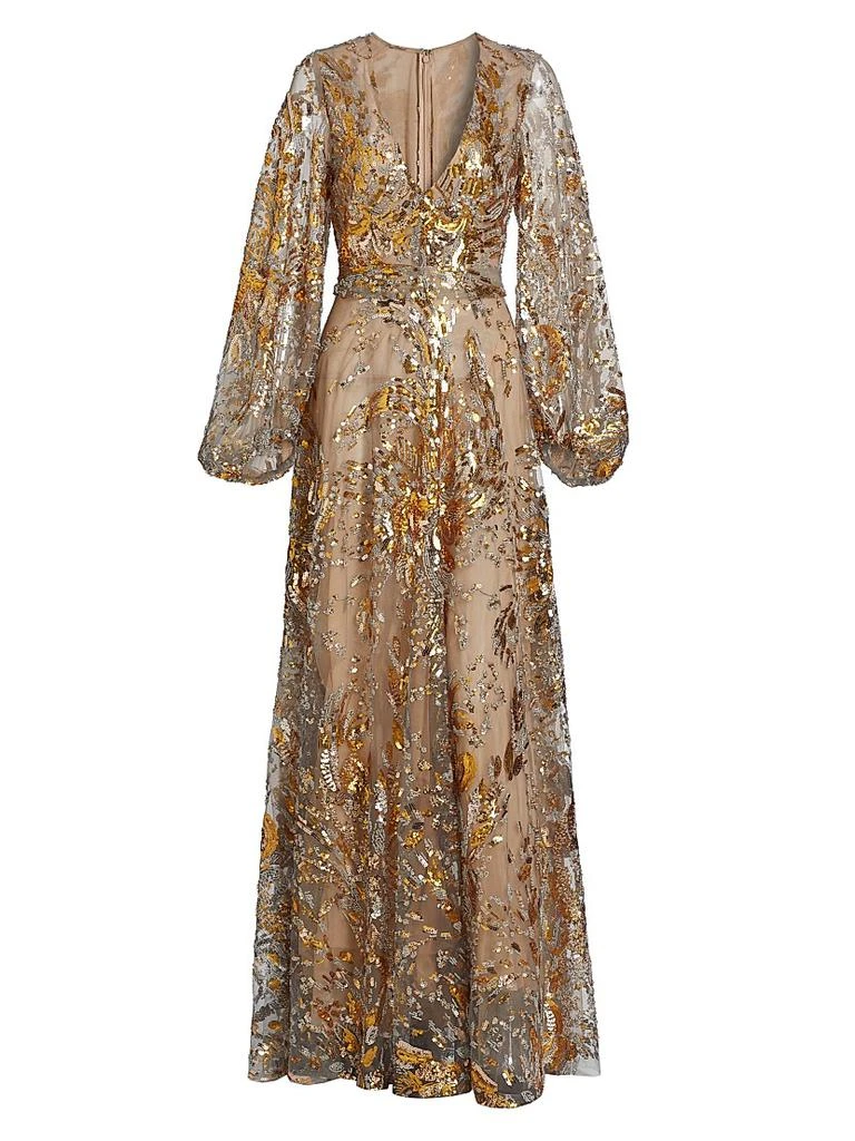 REEM ACRA Sequin-Embellished V-Neck Gown 1