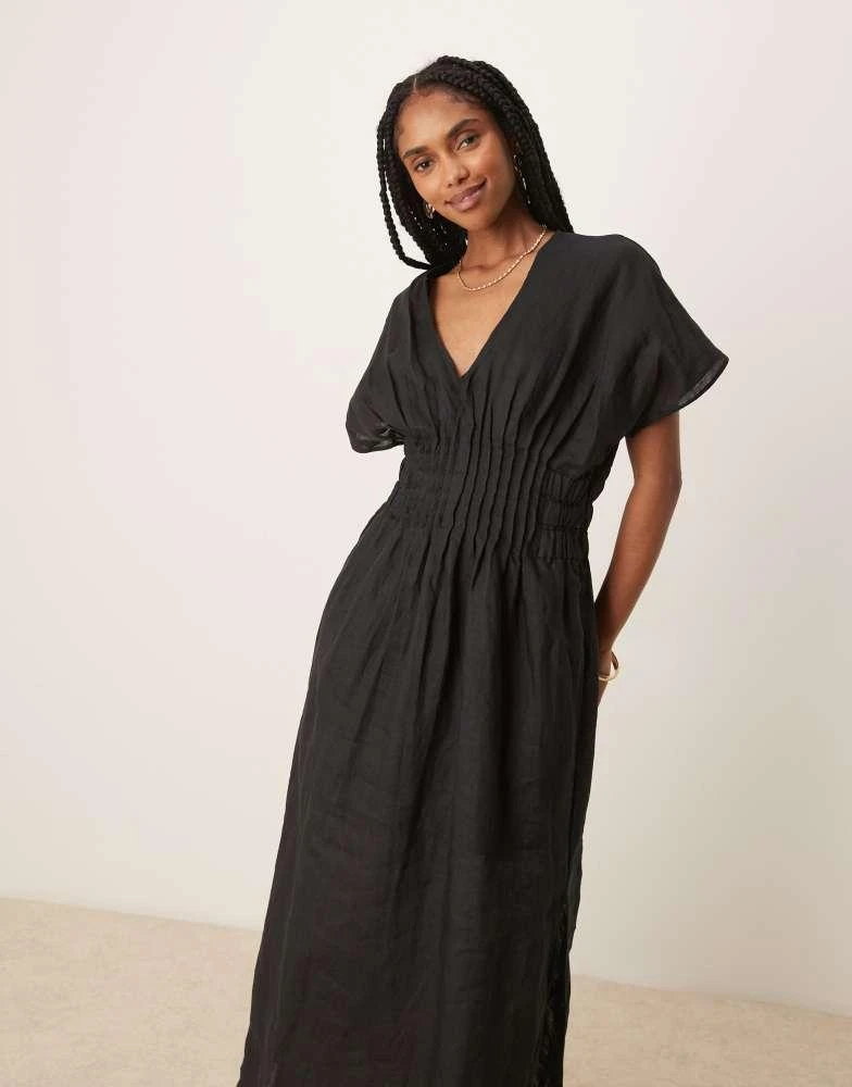 knee length dresses for ladies Greek Style Linen Blend Draped Braids Kimono Cover Up Slit Maxi Dress –  prettylilygal main image 0