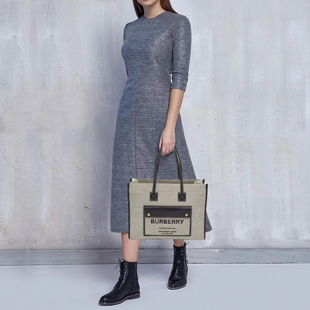 Burberry Burberry Black/Grey Canvas and Leather Medium Freya Tote 2