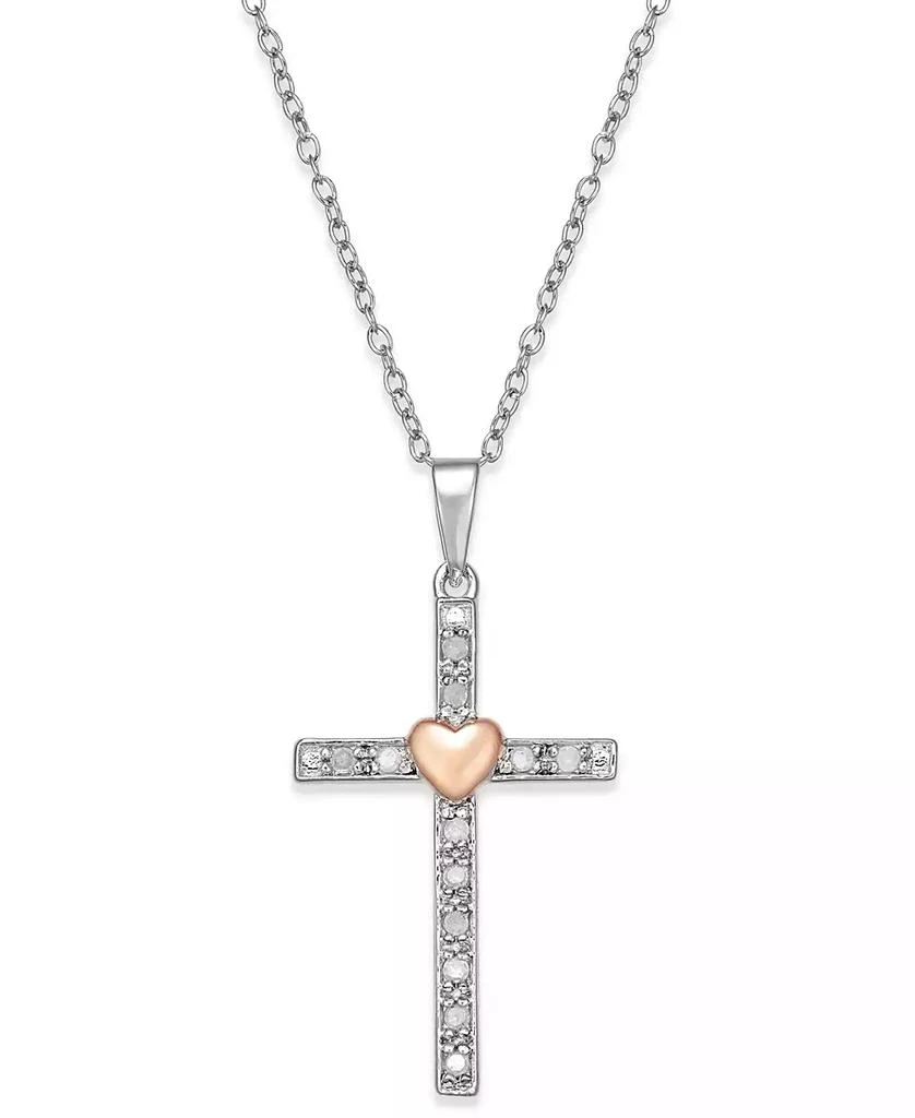 Macy's Diamond Two-Tone Cross Pendant Necklace (1/10 in