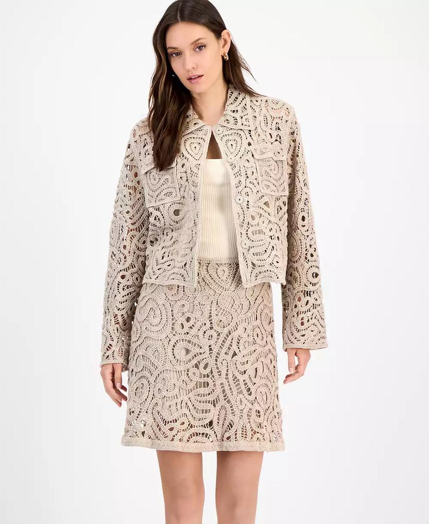 INC International Women's Collared Crochet Sweater Jacket, Exclusively at Macy's
