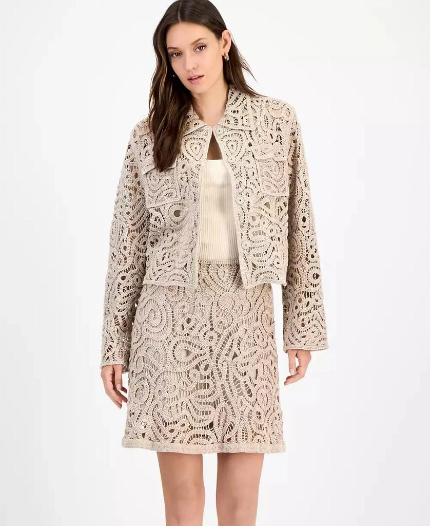 INC International Women's Collared Crochet Sweater Jacket, Exclusively at Macy's 2