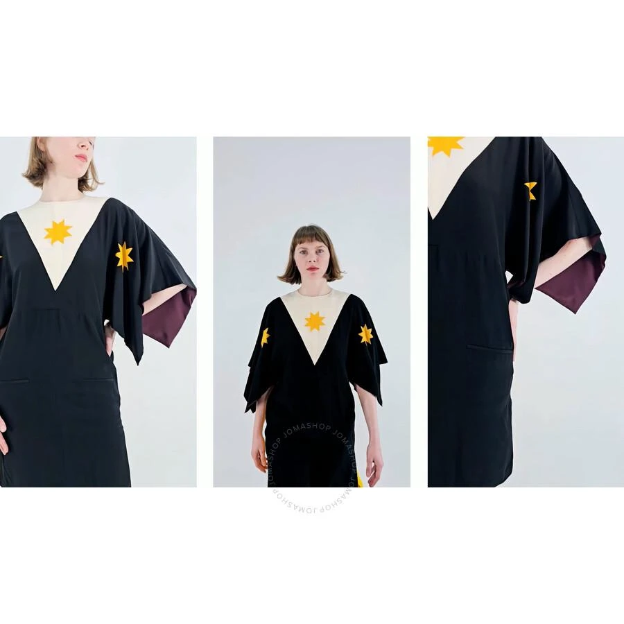 Burberry Ladies Black Geometric Print Silk Crepe De Chine Cape Sleeve Dress 1