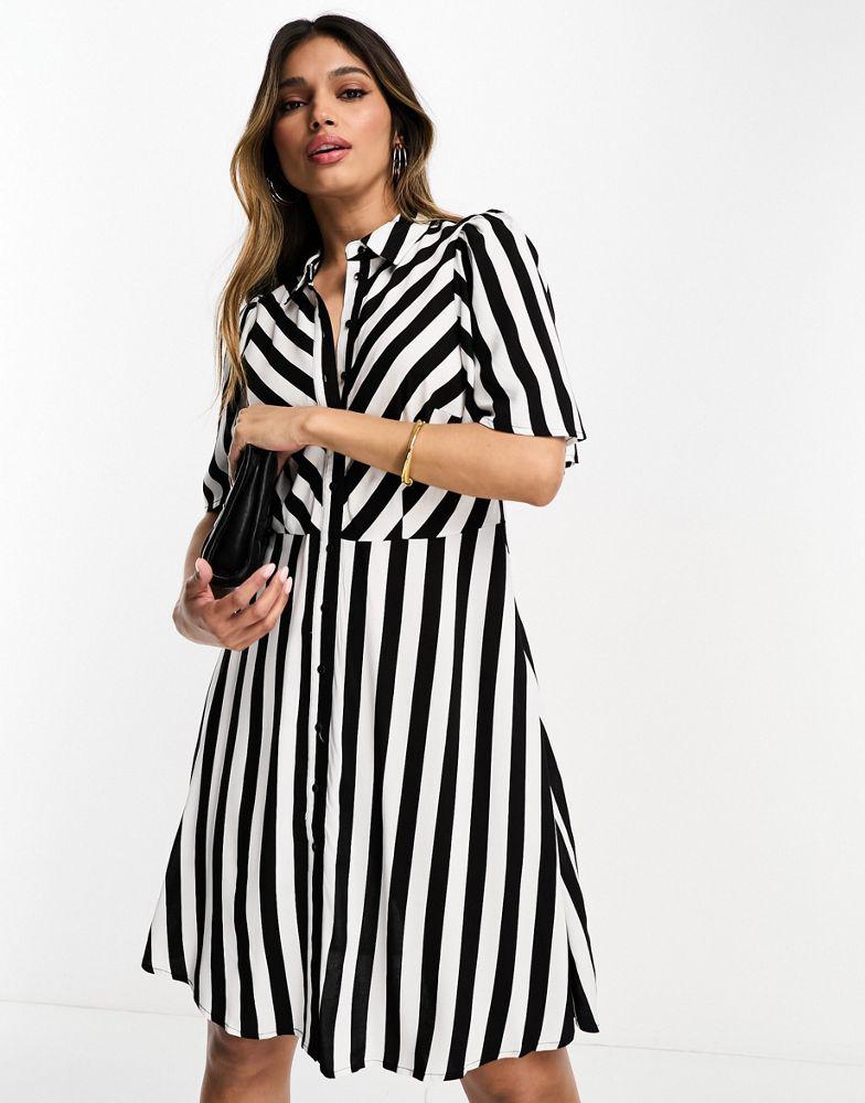 Y.A.S. Y.A.S stripe mini shirt dress in black & white