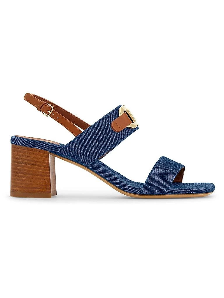 Salvatore Ferragamo Lou Gancini 55MM Logo Denim Block-Heel Sandals 1