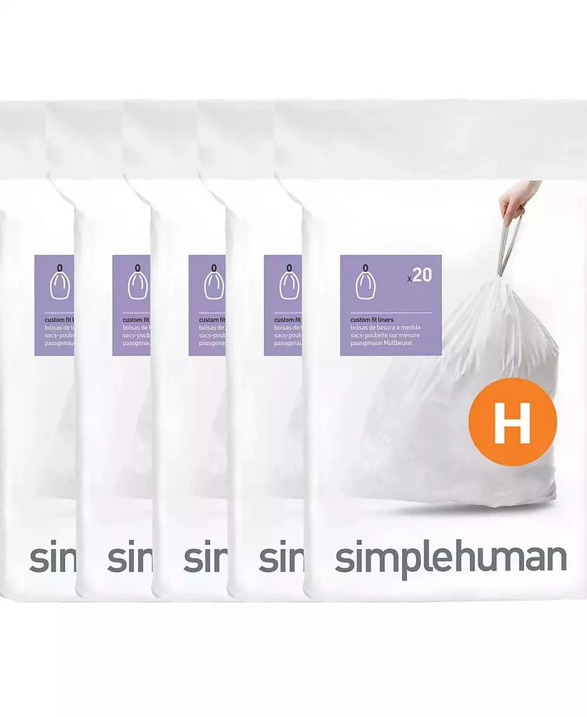 simplehuman Code H 100pk Custom Fit Liners with 5 Quick Dispense Packs, 30-35L Kitchen Trash Bag Liners 1