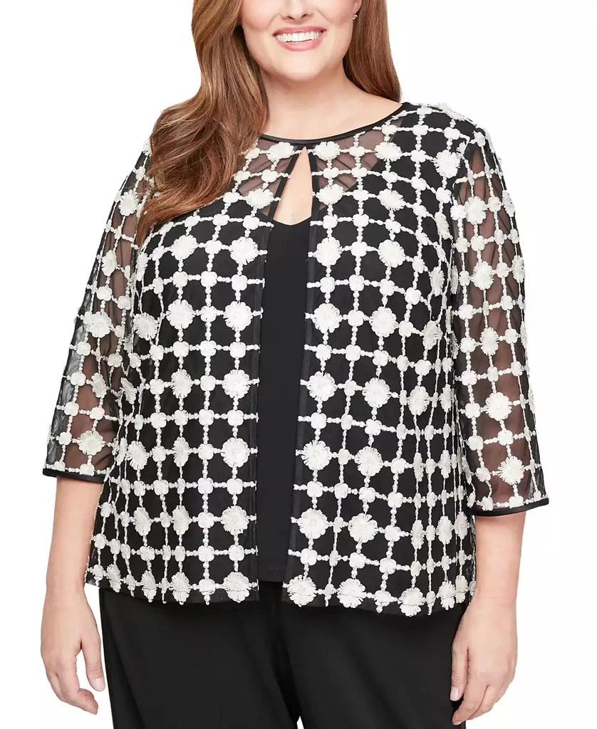 Alex Evenings Plus Size 3/4-Sleeve Embroidered Jacket & Tank Top Set 1