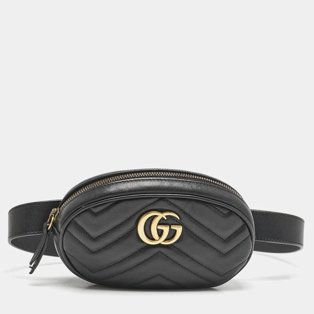 Gucci Gucci Black Matelassé Leather Mini GG Marmont Belt Bag 1