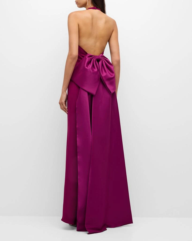 Badgley Mischka Sleeveless Bow-Back Halter Gown 4