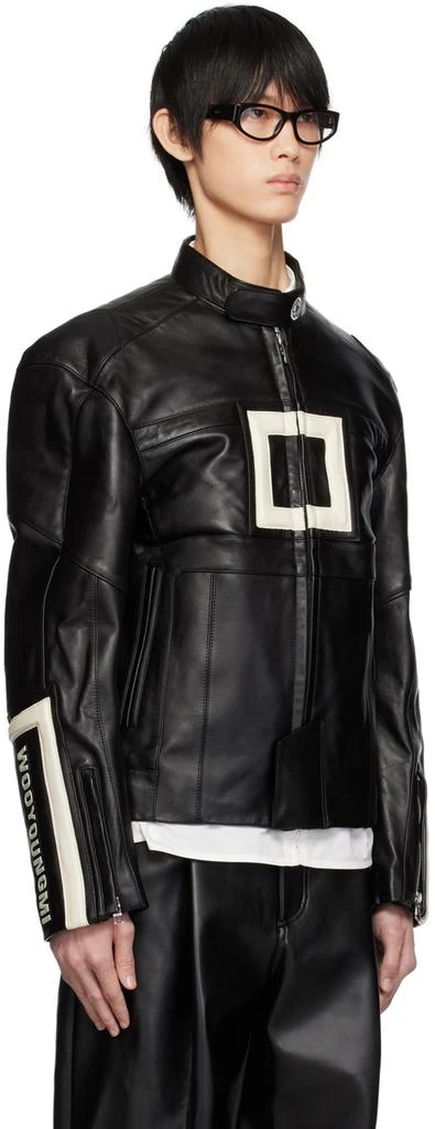 Wooyoungmi Black Band Collar Leather Jacket 2