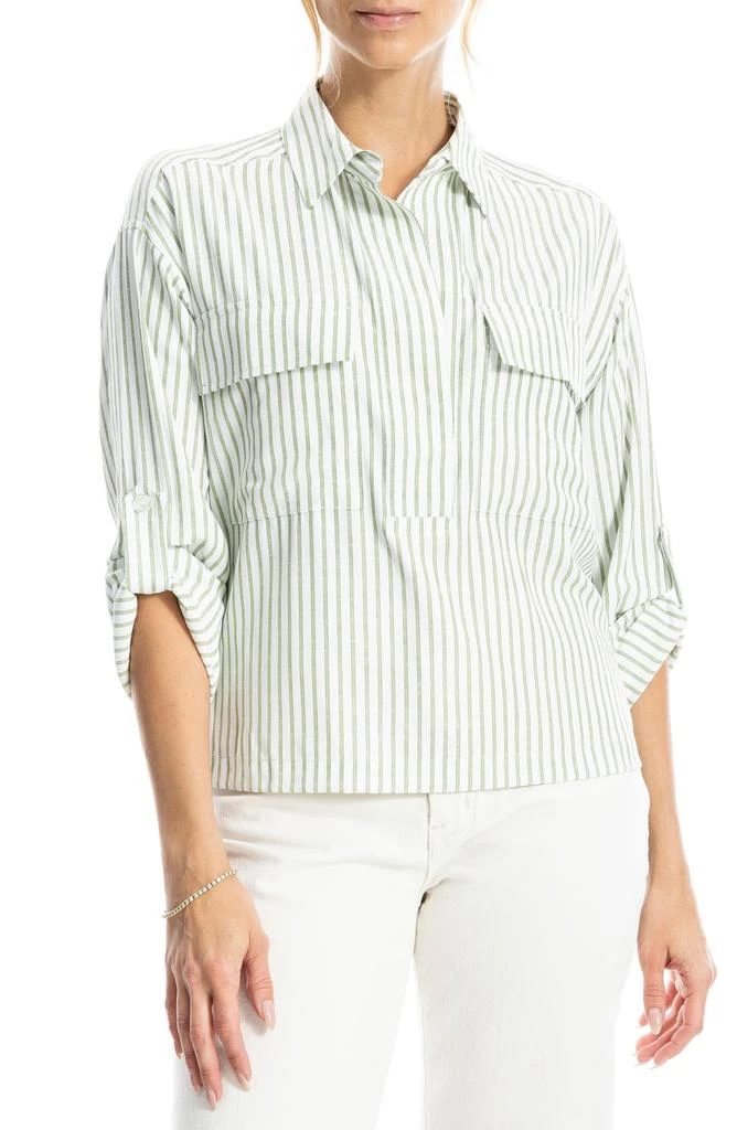 Max Studio Grid Print Roll Sleeve Popover Shirt 6