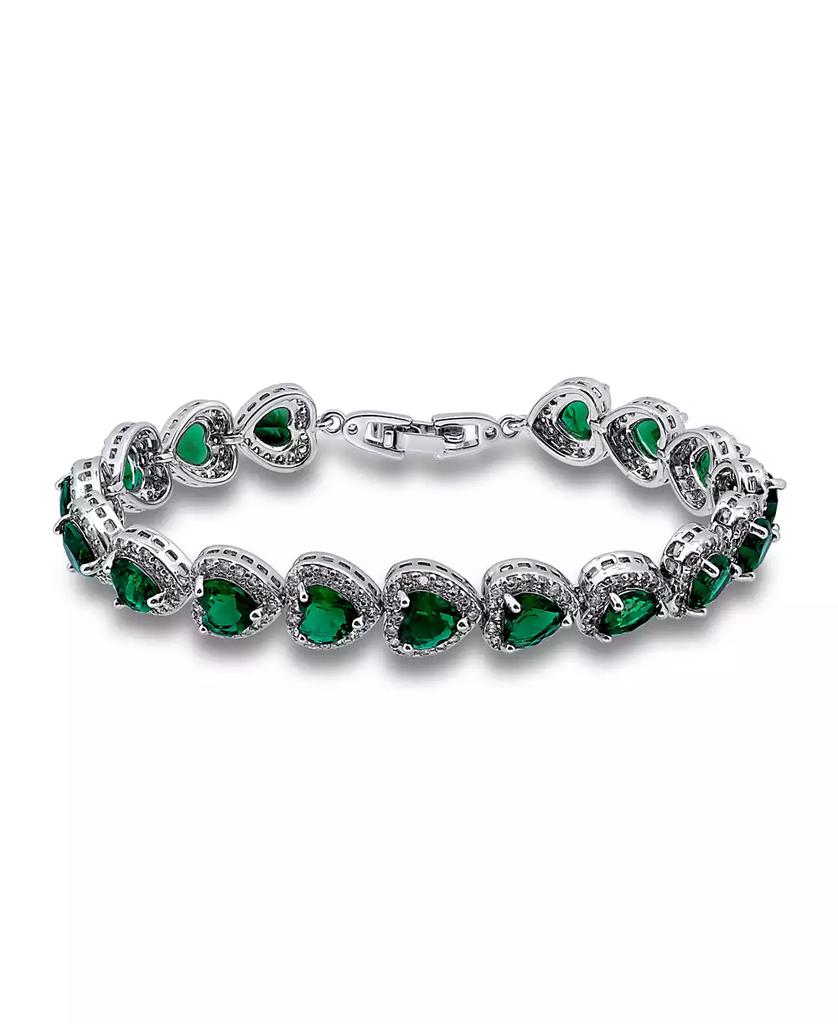 Macy's Cubic Zirconia Green Glass Heart Halo Link Bracelet