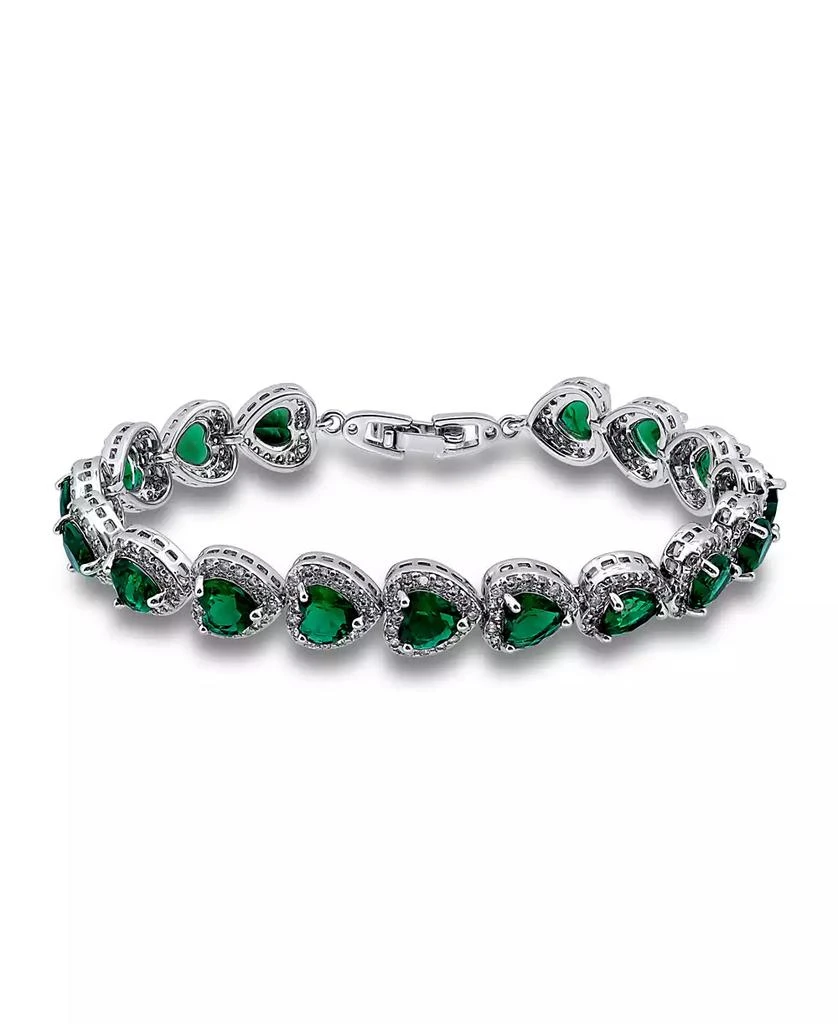 Macy's Cubic Zirconia Green Glass Heart Halo Link Bracelet 1