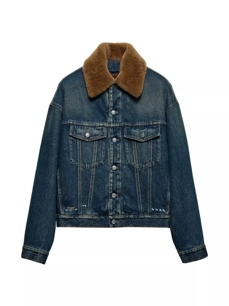 Prada Padded Denim Blouson Jacket with Shearling Collar 1