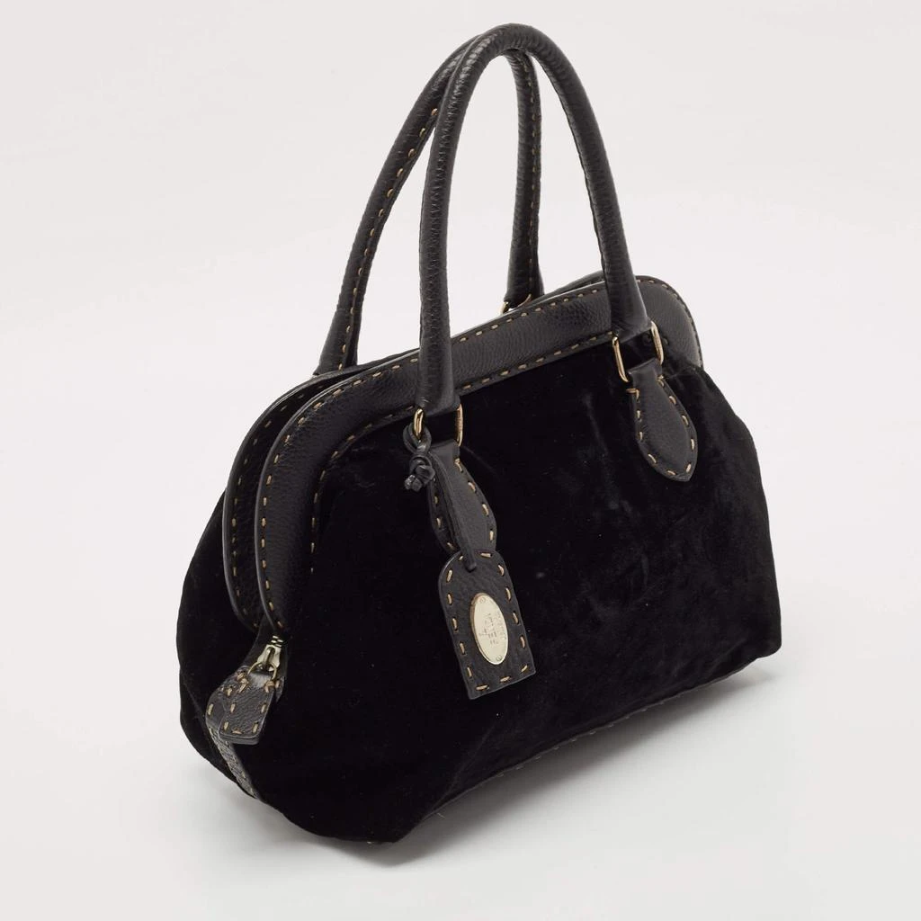 Fendi Fendi Black Selleria Leather and Velvet Adele Frame Bag 3