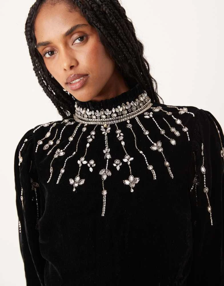 Hope 
Ivy Hope 
Ivy embellished high neck velvet mini dress in black 3