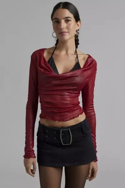 Silence + Noise Silence + Noise Miley Metallic Mesh Cowl Neck Twoffer Top 1