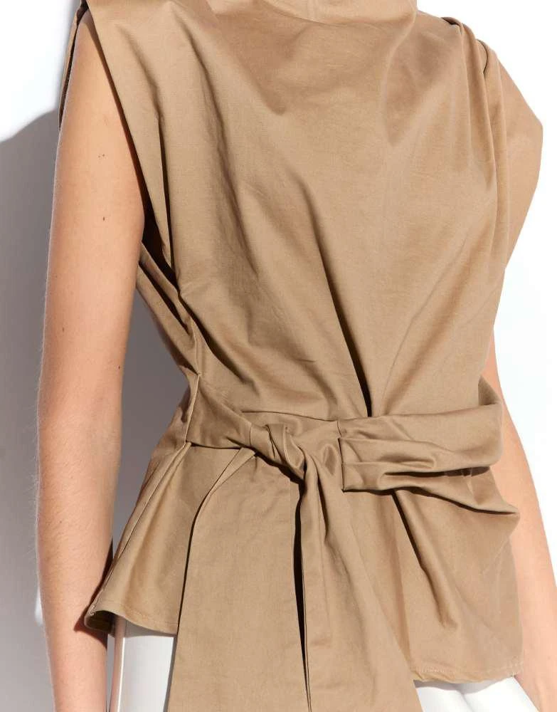 Narrated Narrated Belted tie waist top in tan 2