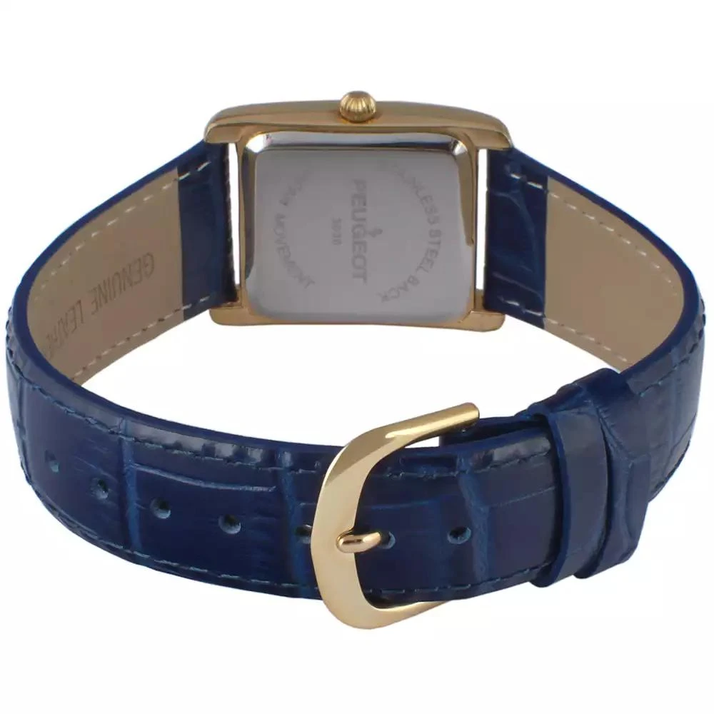 Peugeot Women's Tank Watch Roman Dial Blue Leather Strap 2