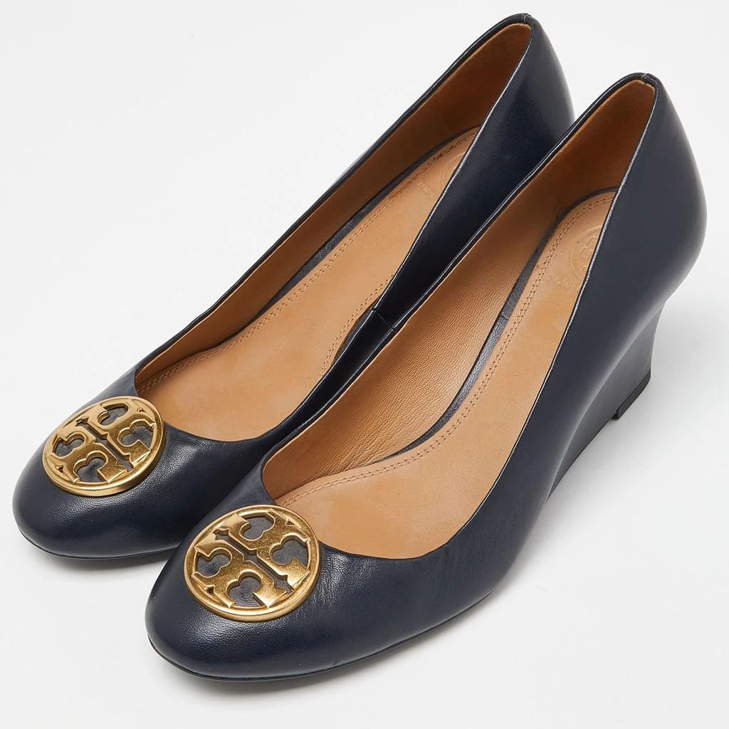 Tory Burch Tory Burch Navy Blue Leather Chelsea Wedge Pumps Size 38 2