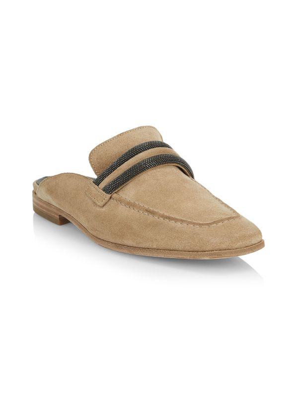 Brunello Cucinelli Monili Suede Slide Mules