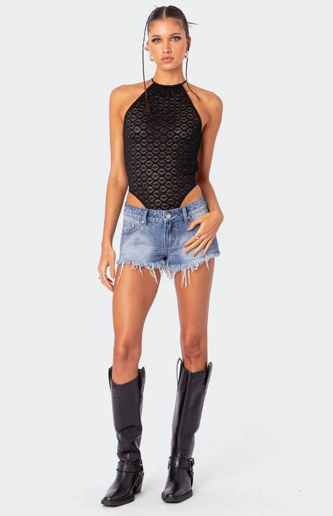 Edikted Erika Low Rise Frayed Denim Shorts 4
