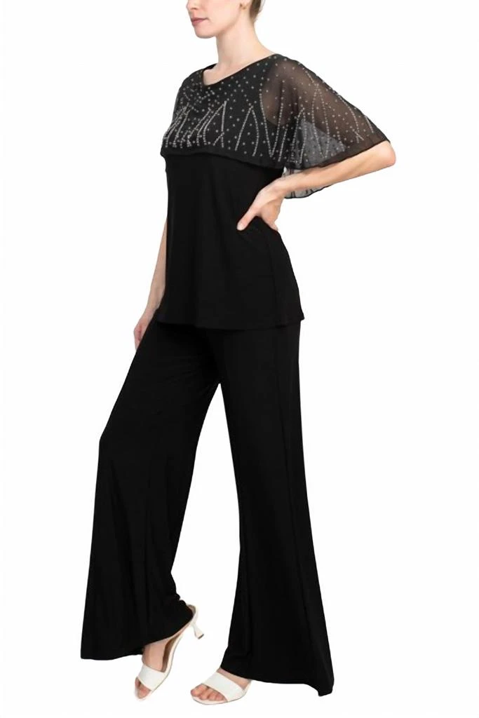 MARINA Marina - Boat Neck Embellished Capelet Sleeve Top 
Wide Leg Pant Set 2