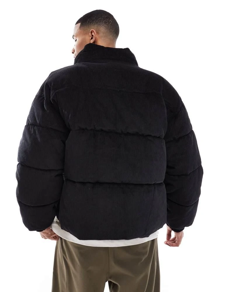 Bershka Bershka cord puffer jacket in black 4